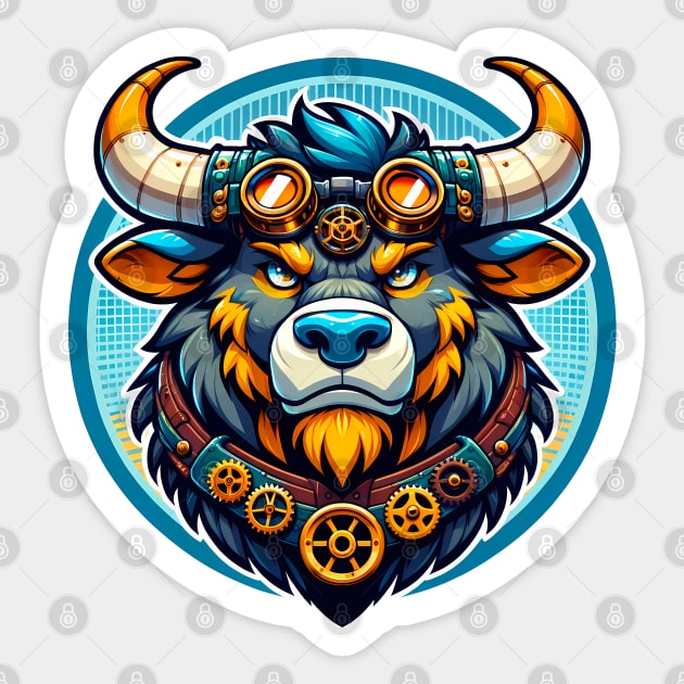 Steampunk Anthro Furry Bull Art Sticker by Blue Bull Bazaar